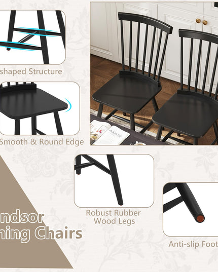 Giantex Windsor Dining Chairs Set of 2/4 Black, w/Wide Seat & Spindle Back, Max Load 400 Lbs