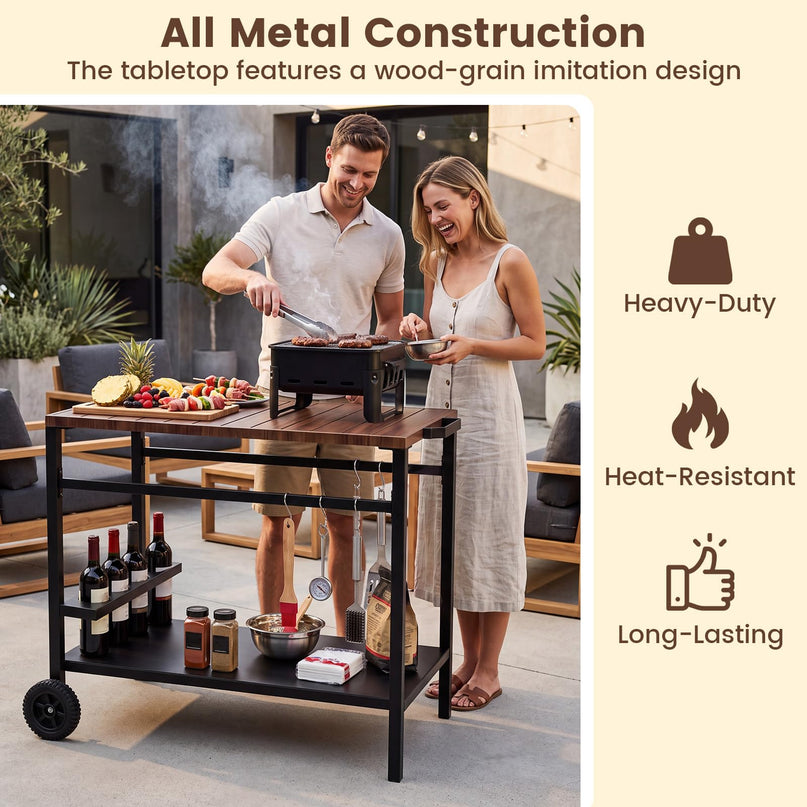 Giantex Outdoor Grill Cart with Stainless Steel Top & Storage Shelf