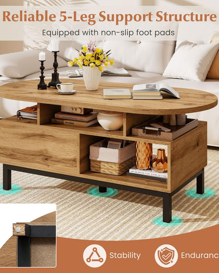 Giantex 47" Oval Coffee Table with Storage Compartments Drawer & 5 Support Legs
