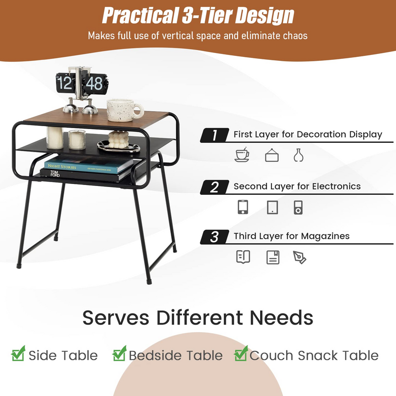 Giantex 3-Tier Side End Table with Shelf