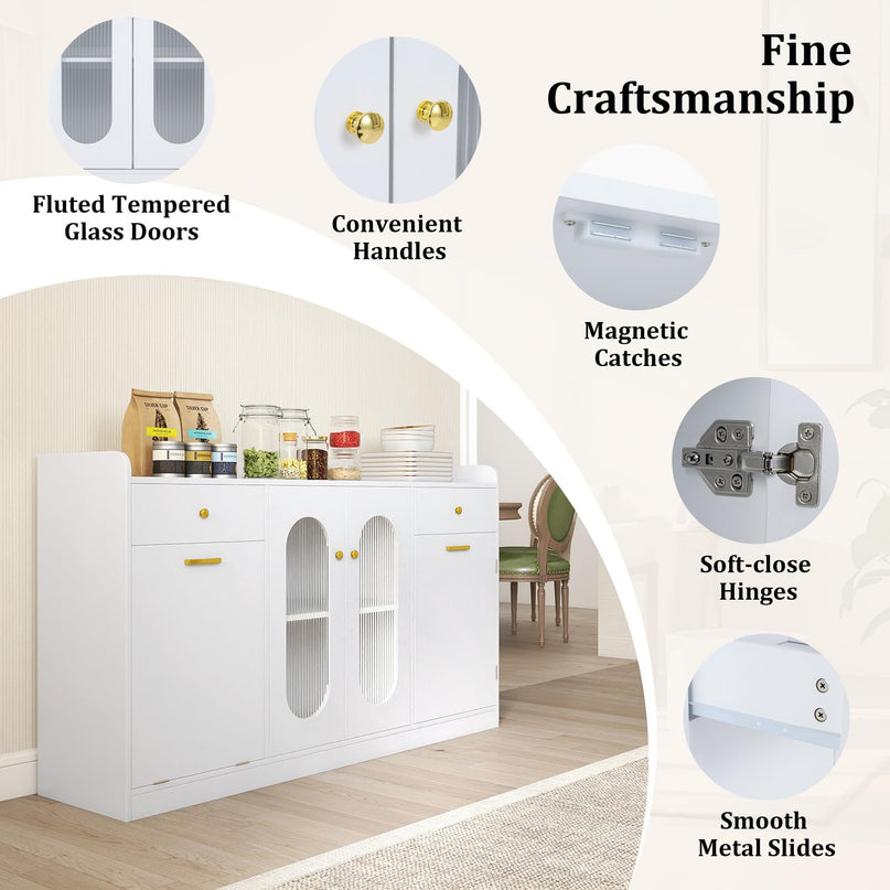 Giantex 55" Farmhouse Buffet Cabinet | Large Credenza w/Hidden Tilt Out Trash Can