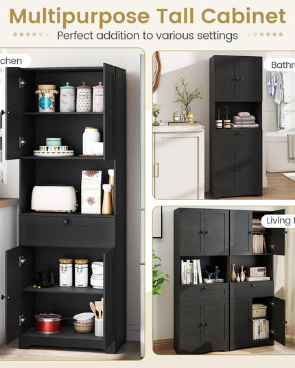 Armoire de Cuisine Autoportante Moderne Giantex de 171 cm de Haut avec 4 Portes et 1 Tiroir