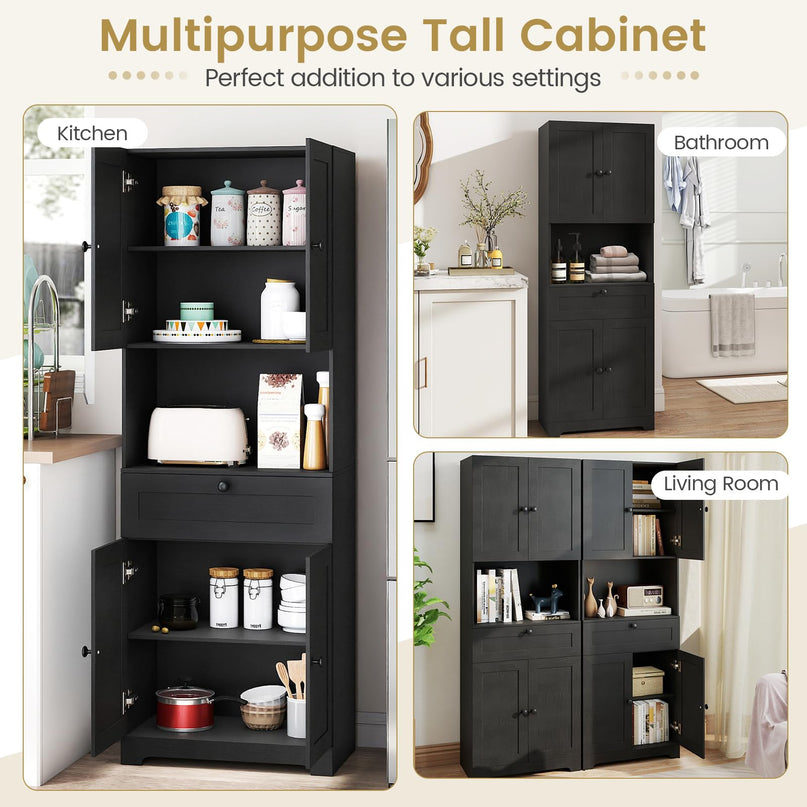 Armoire de Cuisine Autoportante Moderne Giantex de 171 cm de Haut avec 4 Portes et 1 Tiroir