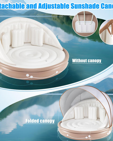 Giantex Canopy Island Inflatable Lounge w/SPF50+ Retractable Detachable Sunshade