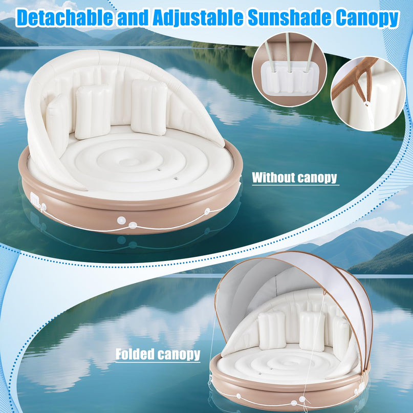 Giantex Canopy Island Inflatable Lounge w/SPF50+ Retractable Detachable Sunshade