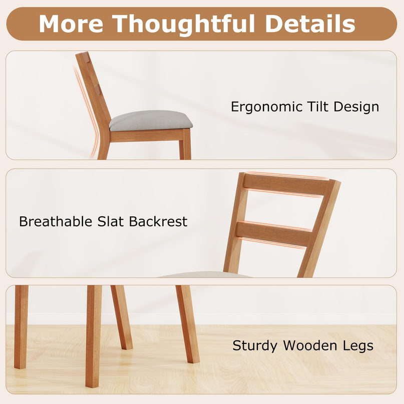 Giantex Wooden Dining Chairs Set of 2/4 with Rubber Wood Legs & Fabric Padded Seat