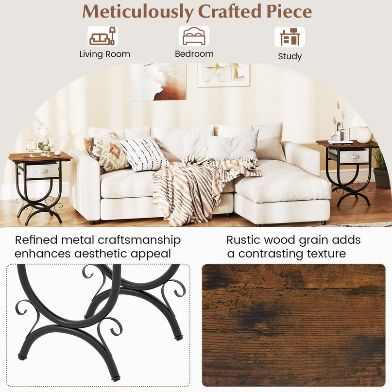 Giantex 21 Inch Tall End Table with Carved Metal Frame