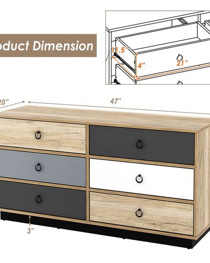 Dresser 6 Drawer Chest Accent Double Clothes Organizer Unit with Sturdy Frame