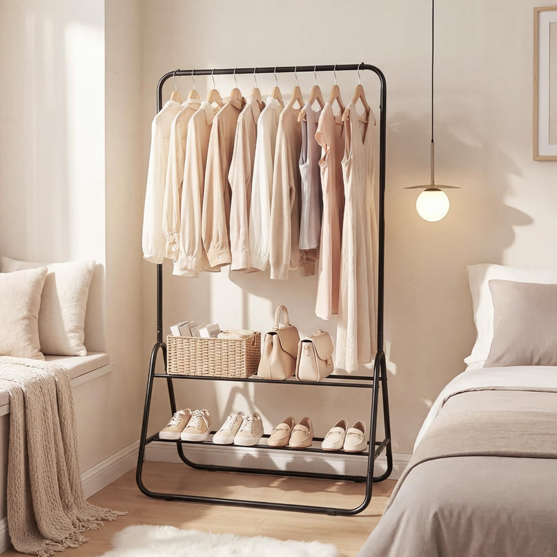 Giantex Heavy Duty Clothes Rack with Hanging Rod and Storage Shelves