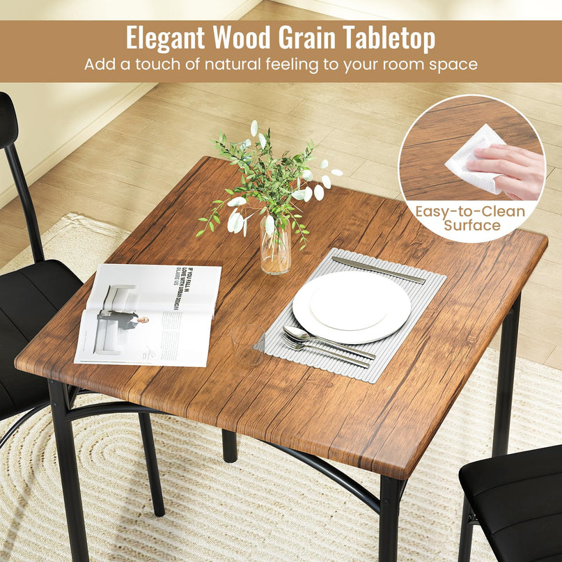 Giantex Square Kitchen Table with 2 Upholstered Armless Chairs | Space-Saving Dinette Set for Small Spaces