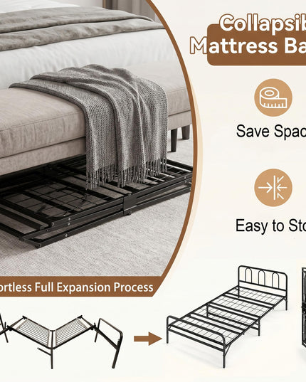 Giantex Foldable Twin Bed Frame with Headboard and Footboard