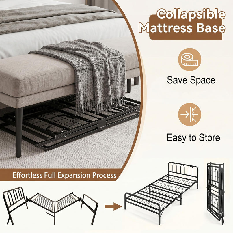 Giantex Foldable Twin Bed Frame with Headboard and Footboard