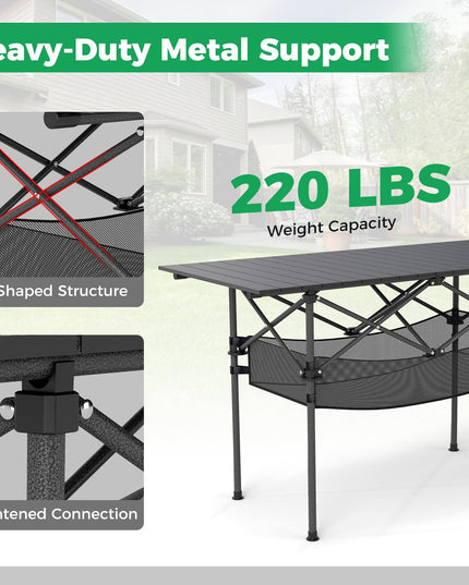 Giantex Folding Camping Table w/Aluminum Roll-up Tabletop & Mesh Basket