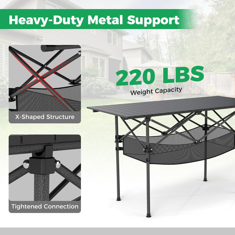 Giantex Folding Camping Table w/Aluminum Roll-up Tabletop & Mesh Basket