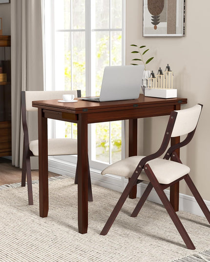 Giantex Dining Table Set for 2 OR 4, Kitchen Table Chairs Set, Expandable Dining Table with Upholstered Folding Dining Chairs
