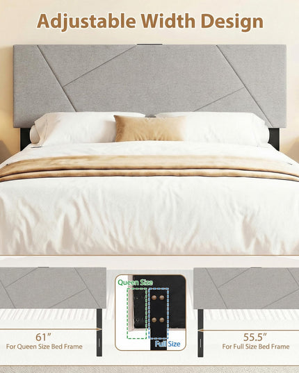 Giantex Headboard with Charging Station Queen/Full Size(Geometric Channel Tufting with Charging）