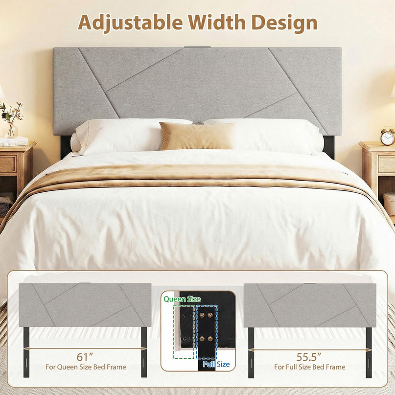 Tête de lit Giantex avec station de charge Grand lit/Double (Capitonnage géométrique canalisé avec station de charge)