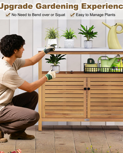 Giantex Outdoor Potting Bench Acacia Wood Large Planting Workstation