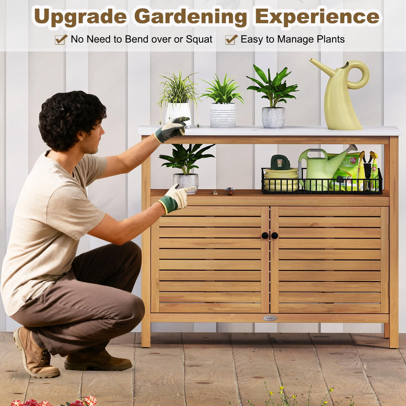 Giantex Établi de jardinage extérieur en bois d'acacia Grande station de travail pour semis