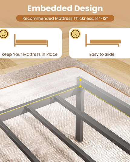 Giantex Full Size Industrial Metal Bed Frame with LED Lights & Charging Station