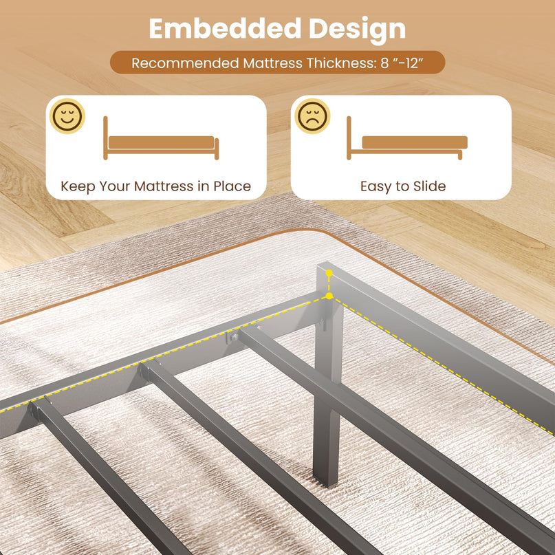 Giantex Full Size Industrial Metal Bed Frame with LED Lights & Charging Station