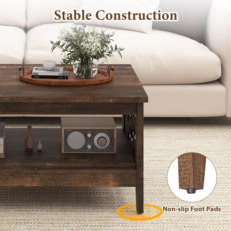 Giantex Farmhouse Coffee Table 2-Tier Center Table
