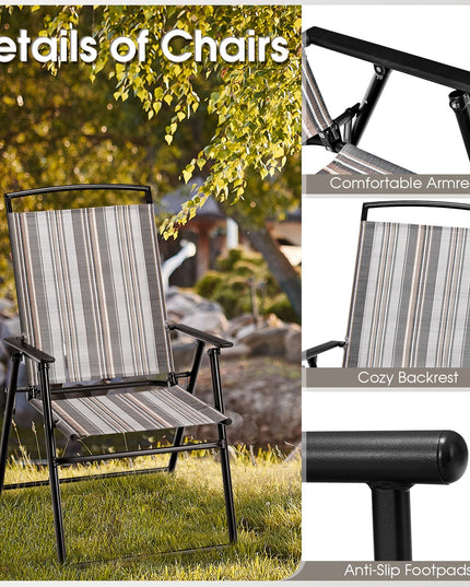 Giantex Patio Chairs Set of 2/4, Outdoor Folding Chairs with Armrests, Metal Frame
