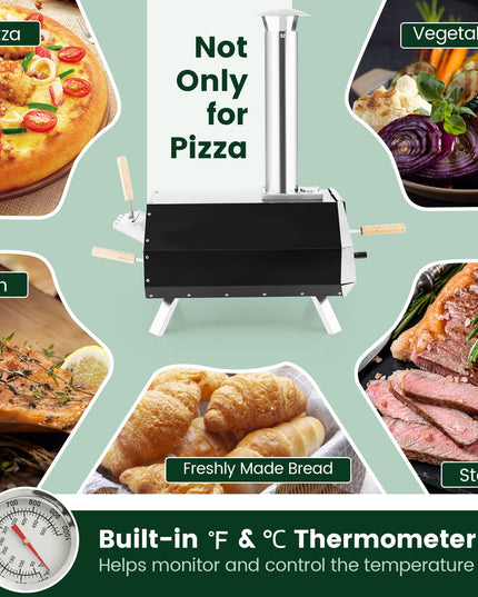 Giantex Outdoor Pizza Oven, Wood Pellet Fired Pizza Grill with 12'' Pizza Stone, Pizza Peel, (Black & Silver)