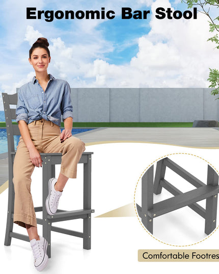 Giantex Outdoor HDPE Bar Stool, Patio Tall Bar Chair with Backrest and Footrest, 30 Inches Counter Height Barstools