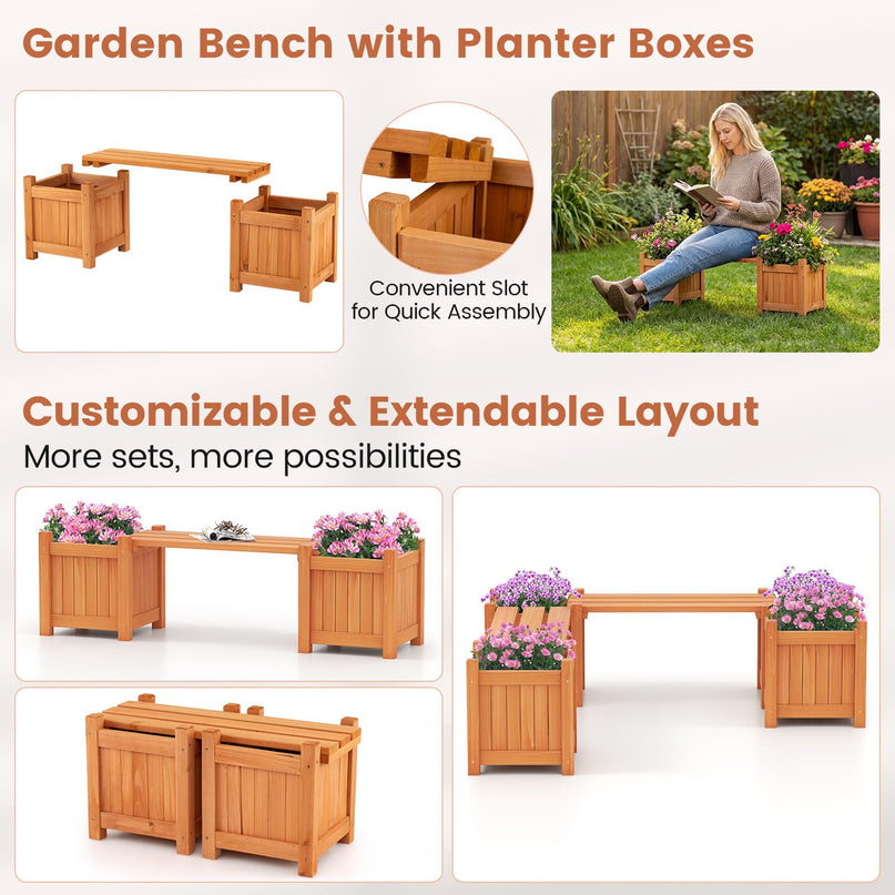Giantex 2-in-1 Outdoor Planter Box with Bench 2-Person