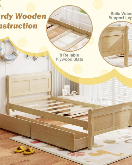 Giantex Twin Bed with 2 Storage Drawers for Kids Teens Adults
