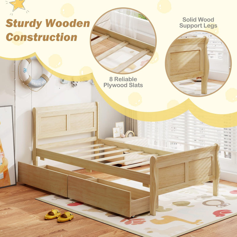 Giantex Twin Bed with 2 Storage Drawers for Kids Teens Adults