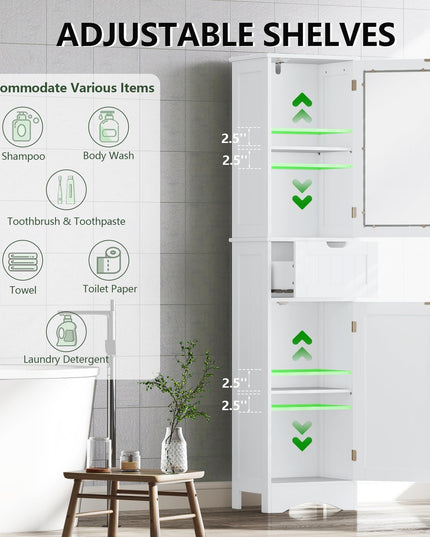 Giantex Freestanding Bathroom Storage Cabinet - 67” Tall Slim Pantry Cabinet