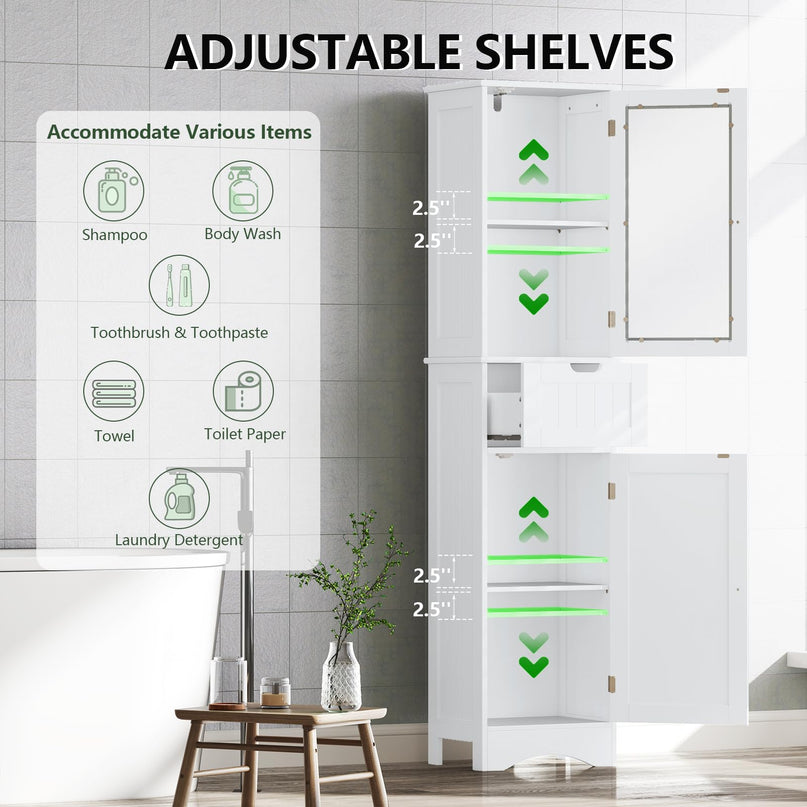 Giantex Freestanding Bathroom Storage Cabinet - 67” Tall Slim Pantry Cabinet