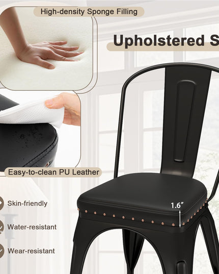 Giantex Metal Dining Chairs Set of 4 with Detachable Backrest & PU Leather Padded Seat
