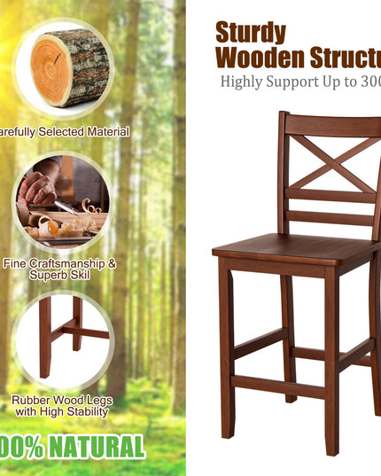 Giantex 25'' Antique Kitchen Counter Height Chairs with Wooden X-Shaped Backrest & Rubber Wood Legs
