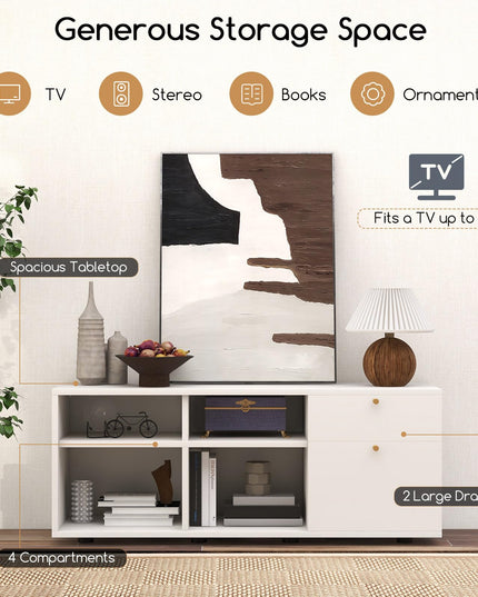 Giantex TV-Stand for Bedroom Entertainment Center - Modern TV Console Cabinet with 2 Drawers, 4 Compartments