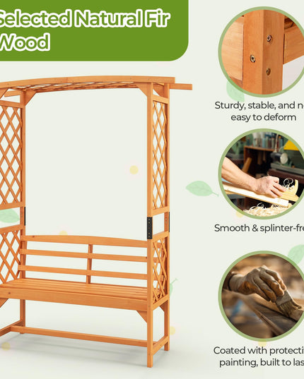 Giantex Garden Arch Trellis with Bench - 63''W x 79''H Wooden Arbor with 2-Person Outdoor Bench