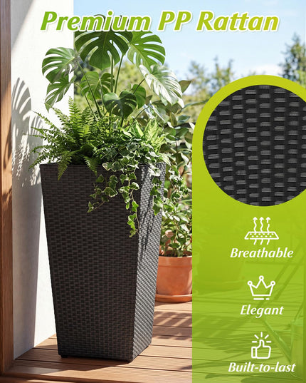 Giantex 3 Pack Tall Planters | 30"-22"-18.5" H Tapered Rattan Planter with Detachable Inner Boxes