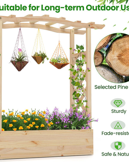 Giantex Raised Garden Bed with Sided Trellis & Hanging Roof, Wood Planter Box, 44”x14”x45” (L x W x H)