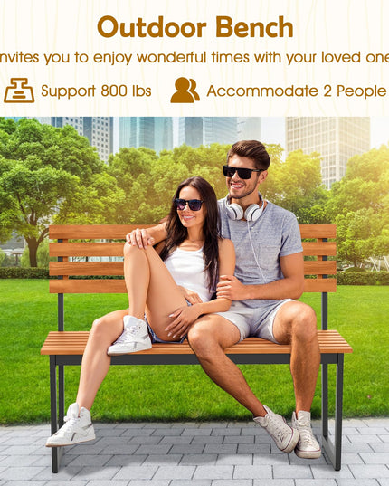 Giantex 43"×22"×33" Acacia Wood Patio Loveseat with Backrest | 800 lbs Weight Capacity