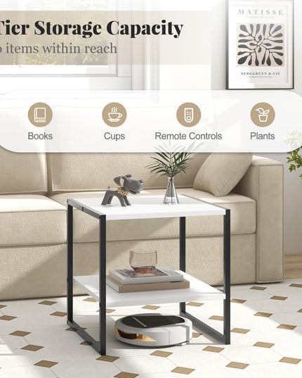 Giantex 20 Inch End Table, Modern Square Side Table with Storage Shelf, Small Coffee Table for Living Room