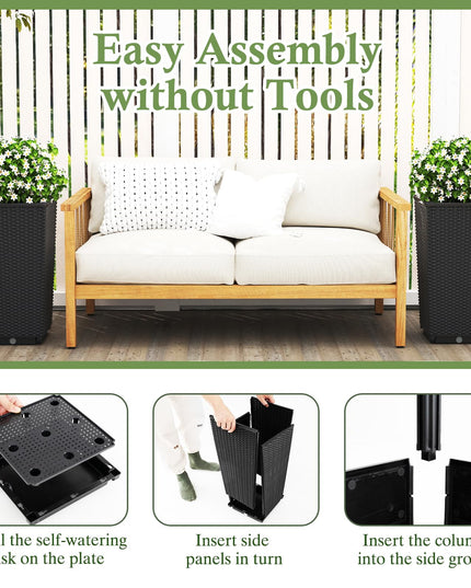 Giantex Tall Planters Set of 2 24”H Tapered Rattan Planter