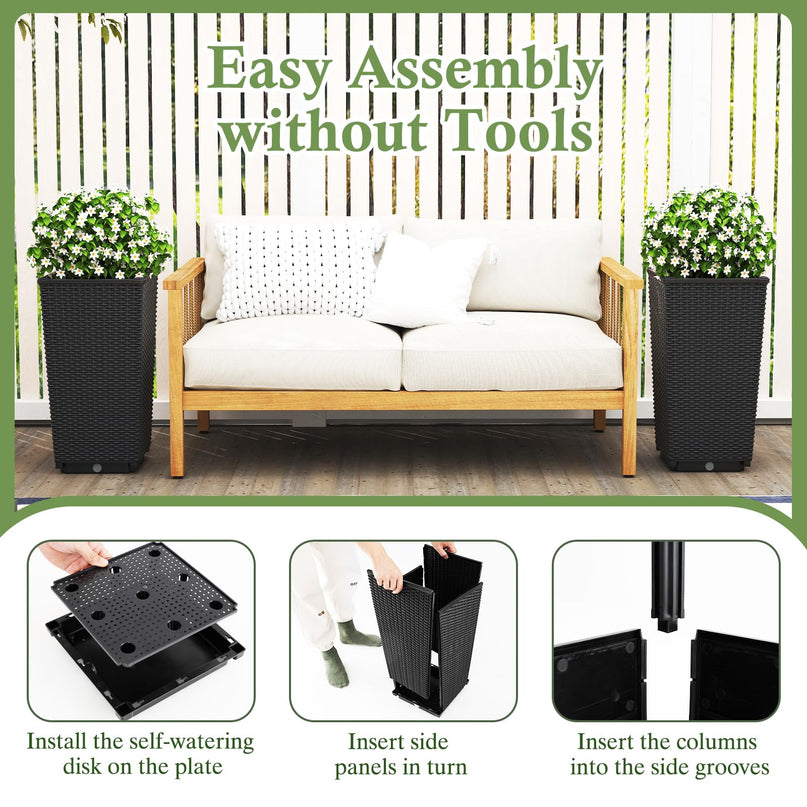 Giantex Tall Planters Set of 2 24”H Tapered Rattan Planter