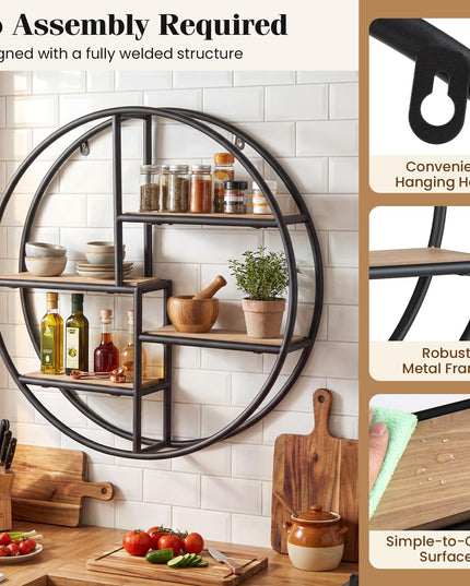 Giantex Industrial Style Round Wall Shelves for Living Room