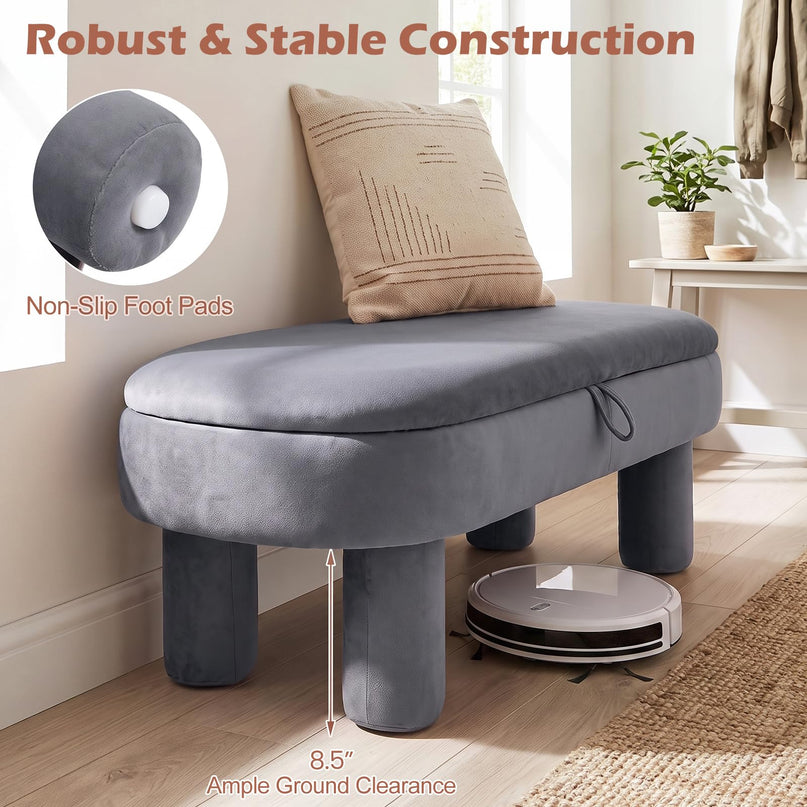 GIANTEX 41" Oval Ottoman with Storage and Upholstered Seat