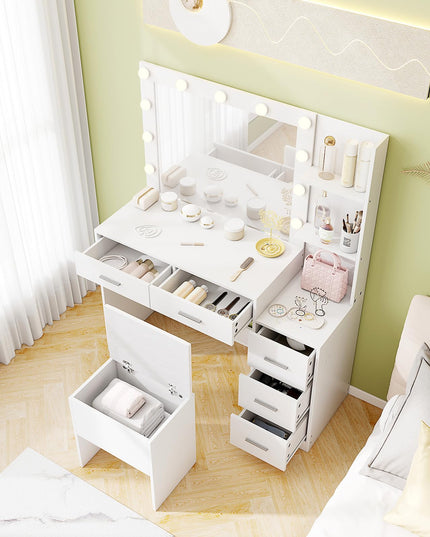 Vanity Stool with Hidden Storage with Soft Seat for Bedroom