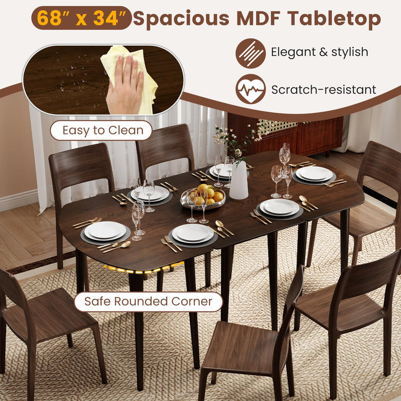 Table de salle à manger extensible Giantex 68" pour 6 à 8 personnes, table de cuisine de style campagnard 68" avec 2 plateaux demi-ronds et 1 plateau rectangulaire