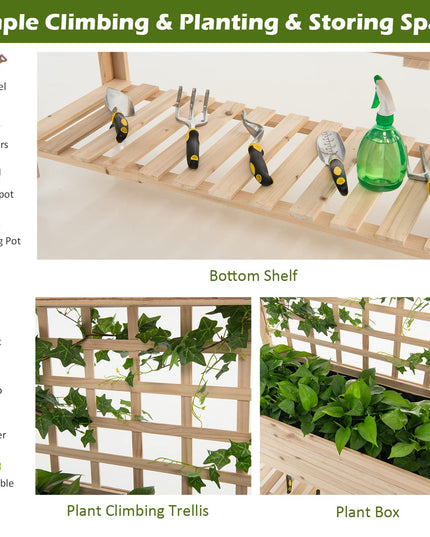 Giantex Wood Planter with Trellis, Standing Raised Garden Bed