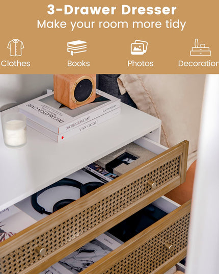 Giantex 3-Drawer Dresser Chest for Bedroom - Storage Chest of Drawers with Anti-toppling Device